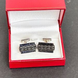John Hardy Classic Chain Sterling & Black Bronze Cufflinks w/Black Sapphires